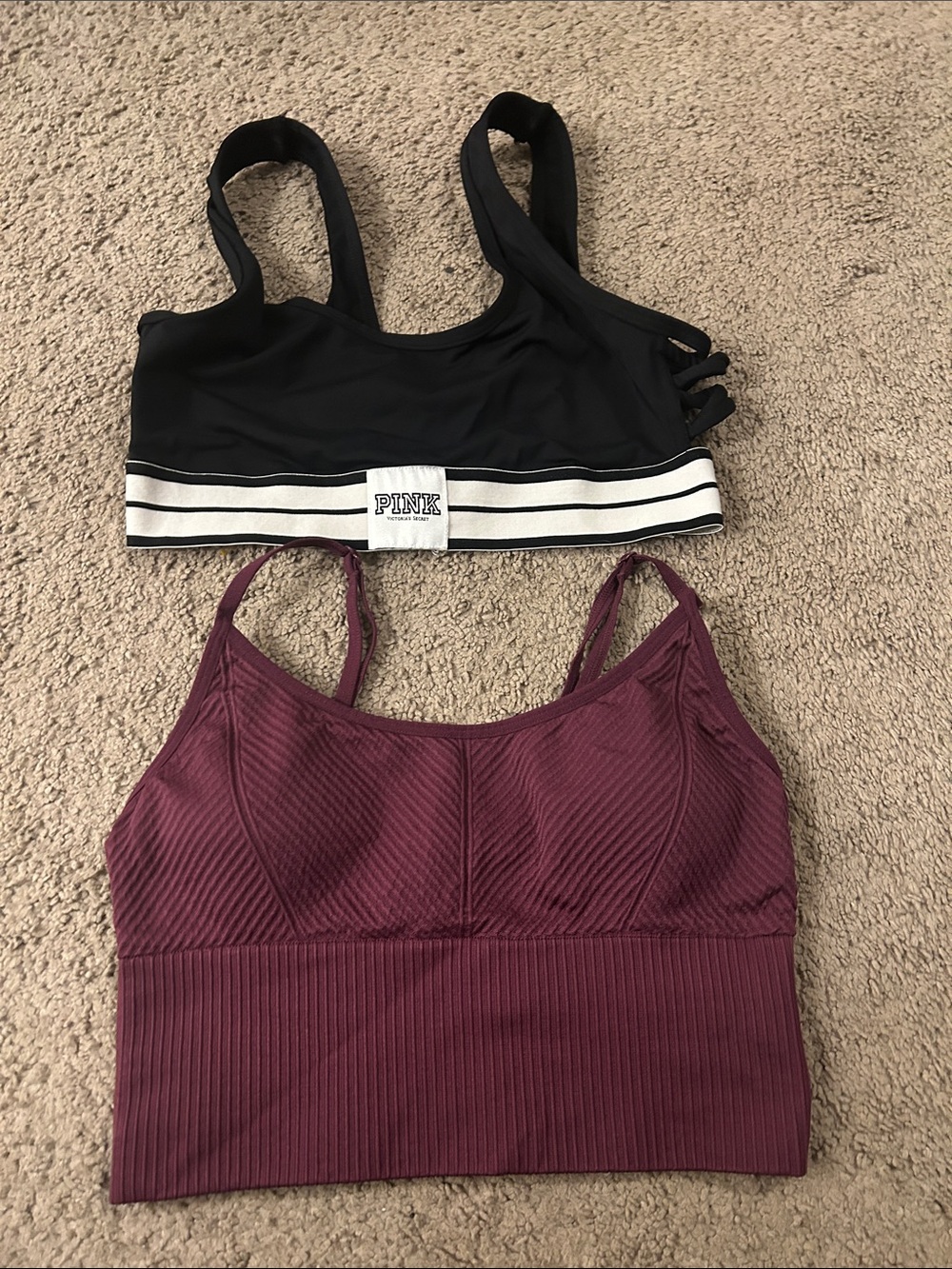 PINK Victoria's Secret Black Stripe & Plum Ribbed Sports Bras- ♥️ 2 for 1 ♥️